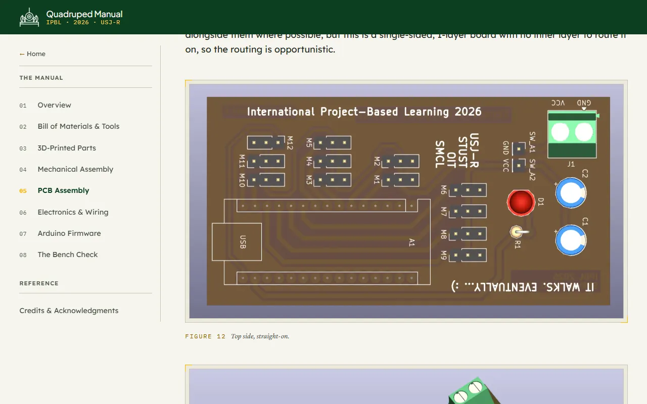 A straight-on render of the PCB, labeled International Project-Based Learning 2026